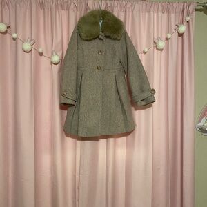 EUC Edgehill Collection Pink & Grey Pea Coat with Faux Fur Collar